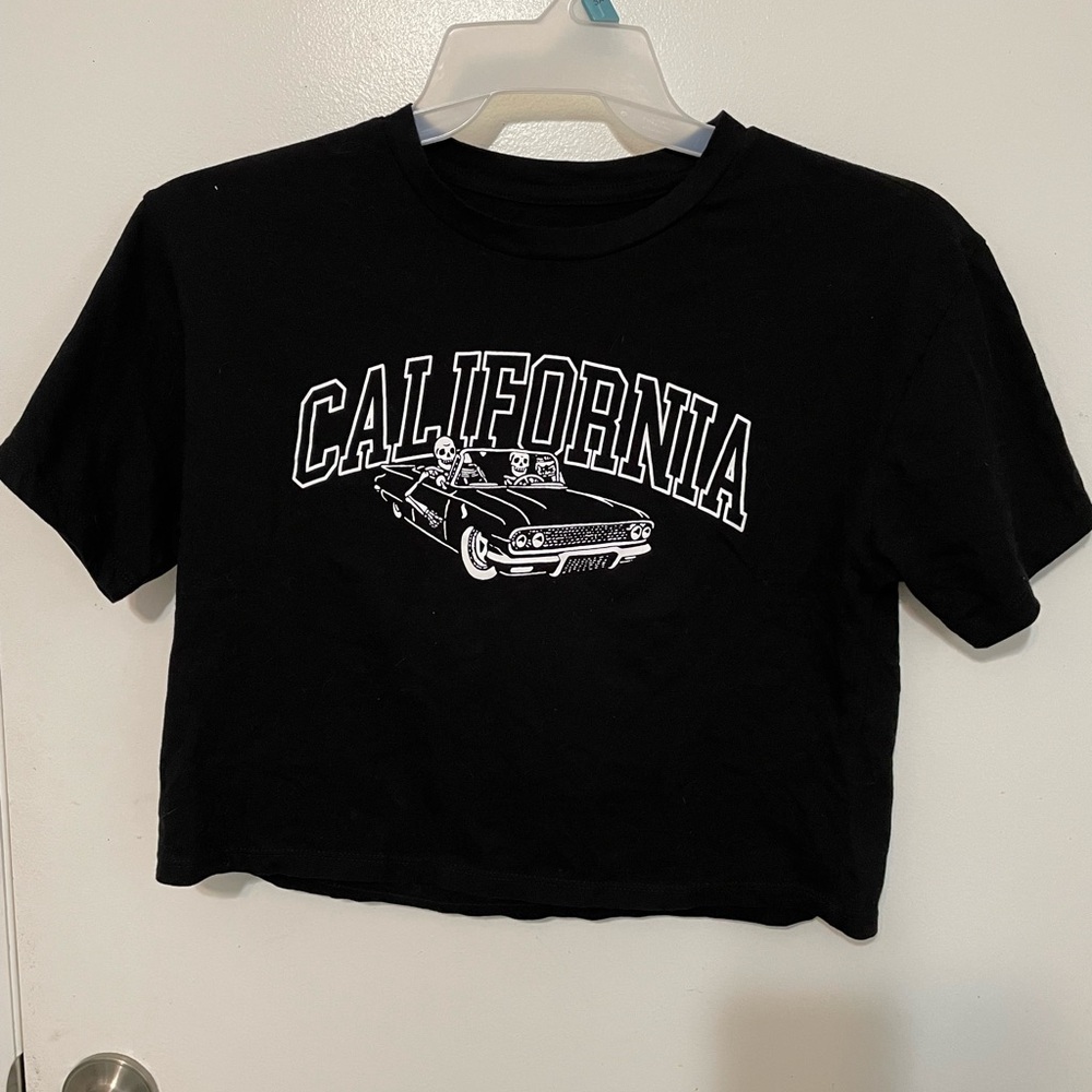 Organic generation Cropped California Desert Skeletons Car 2 Sided Black T shirt